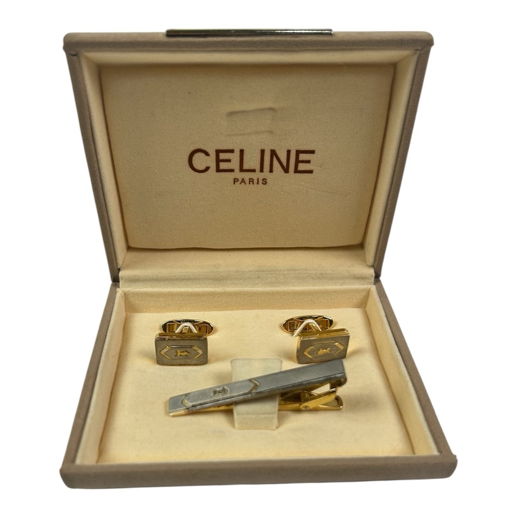 Celine Elegant Gold and Silver Cufflinks and Tie Clip - Picture 1 of 6